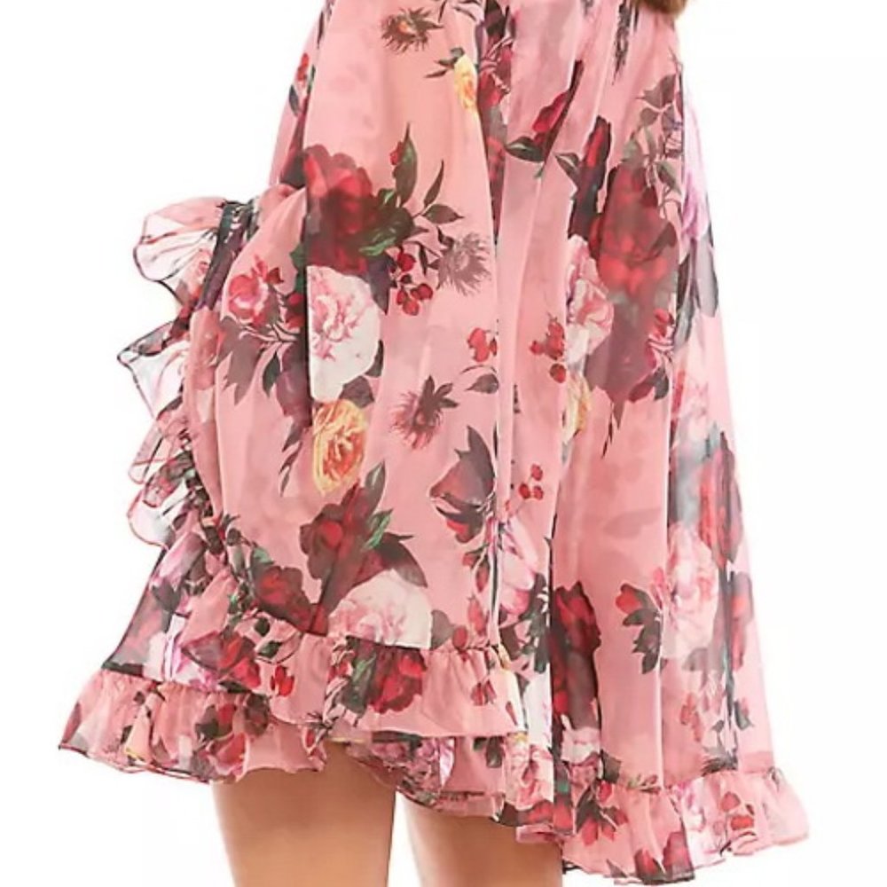 Ieena Mac Duggal Rose Multi Floral Print Cape Minidress - Picture 4 of 5